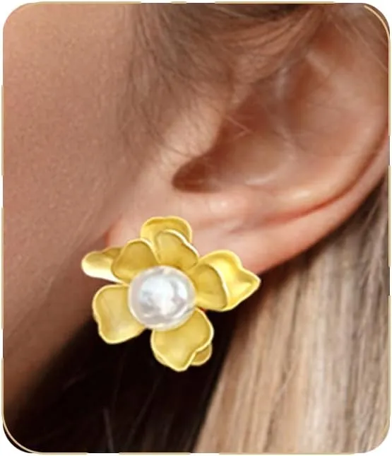 Flower Stud Earrings, Dainty Small Floral Earrings S925 Sterling Silver Post Fashion Metal Pearl Flower Earrings Statement Chunky Flower Earrings Vintage Trendy Summer Earrings For Women