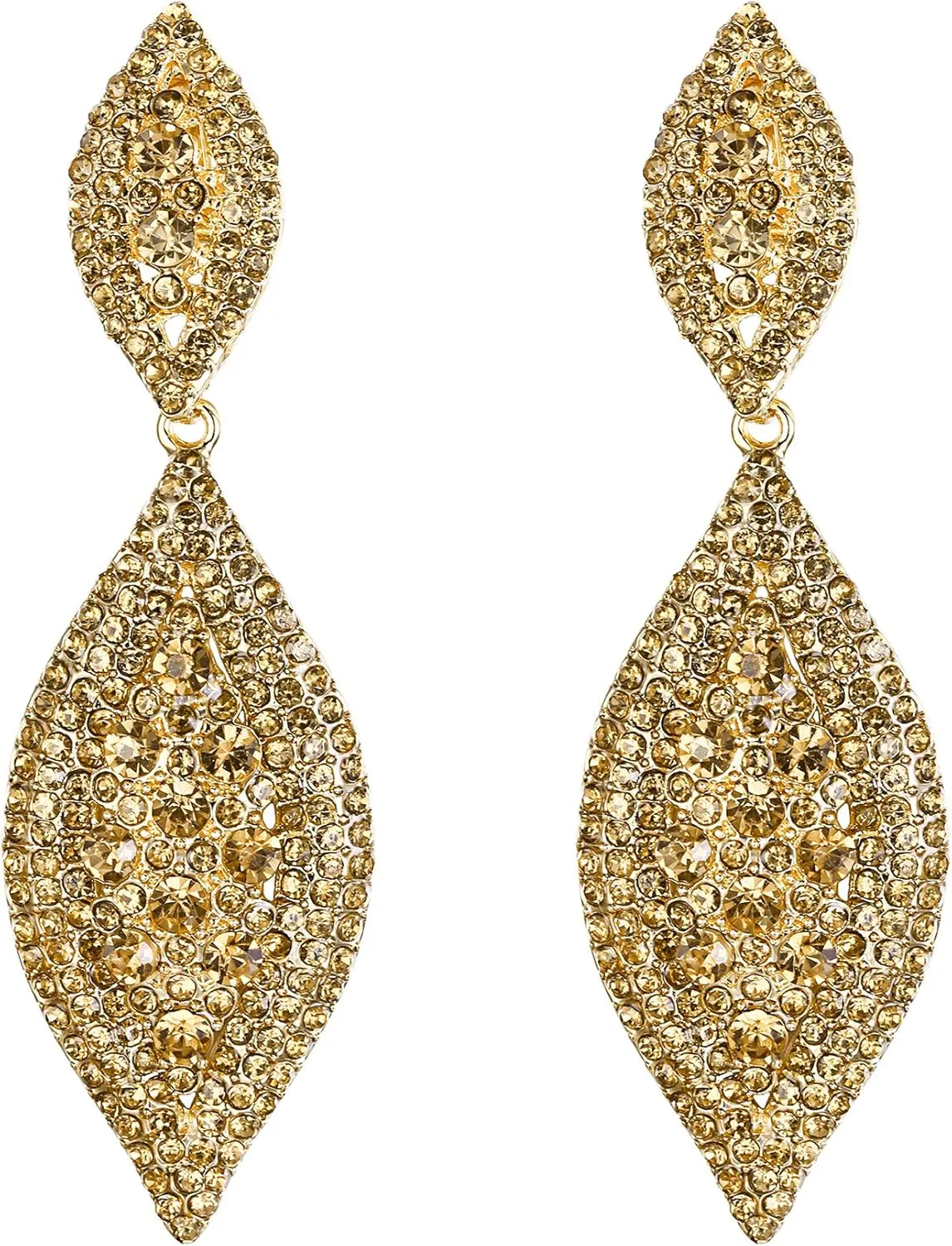 Flyonce Clip On Earrings for Women, Glitter Rhinestone Crystal Wedding Bridal Clip-on Drop Dangle Earring for Non Pierced Ears