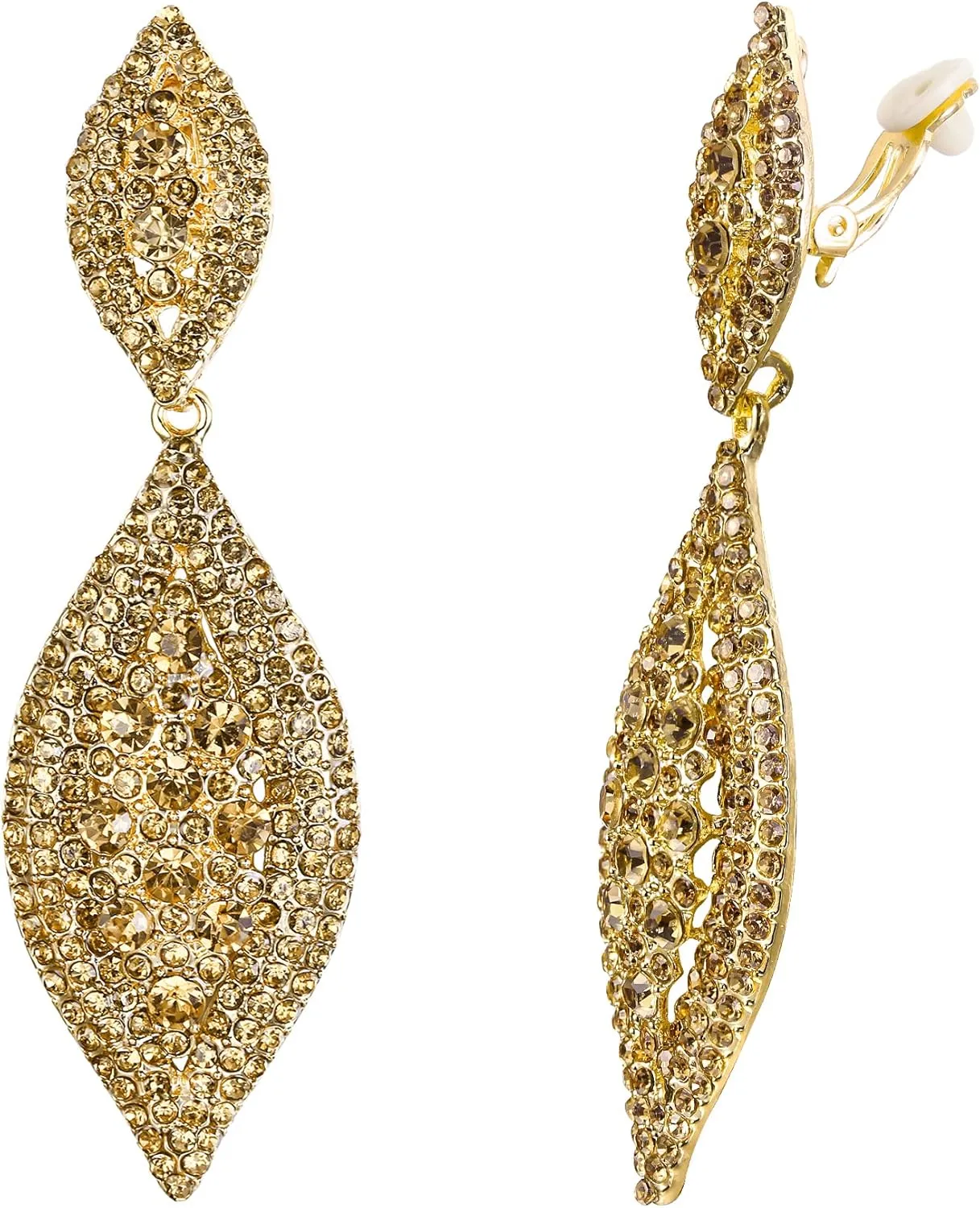 Flyonce Clip On Earrings for Women, Glitter Rhinestone Crystal Wedding Bridal Clip-on Drop Dangle Earring for Non Pierced Ears
