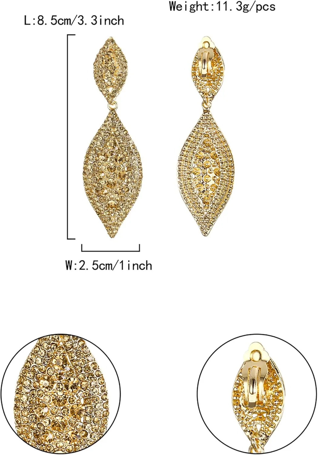 Flyonce Clip On Earrings for Women, Glitter Rhinestone Crystal Wedding Bridal Clip-on Drop Dangle Earring for Non Pierced Ears