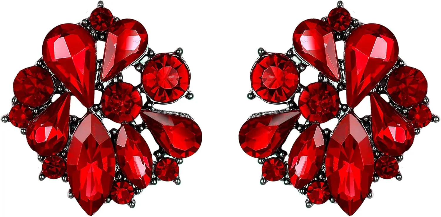 Flyonce Flower Clip-on Earrings for Women, Rhinestone Crystal Floral Clip On Earring