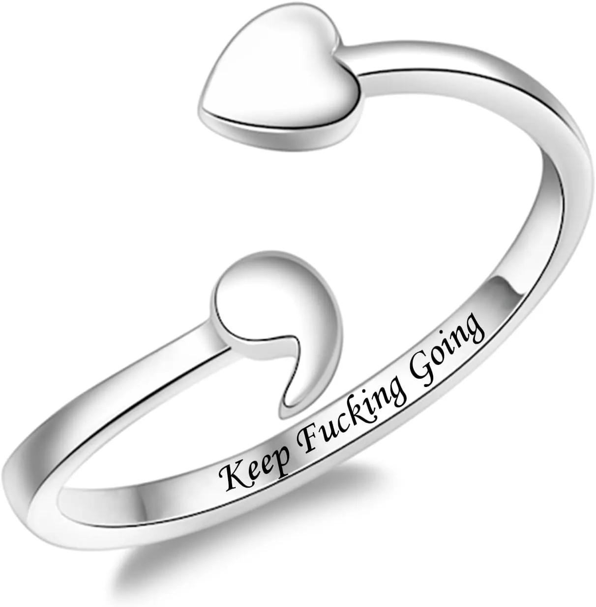 Fookduoduo 925 Sterling Silver Ring Heart Semicolon Ring adjustable Wrap Open Rings for Women