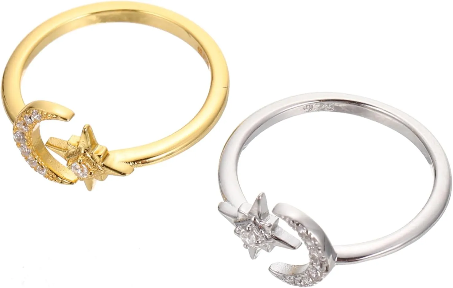 FRCOLOR 2pcs Adjustable Moon Ring Jewelry Open Star Knuckle Rings Rhinestone Beauty Accessory