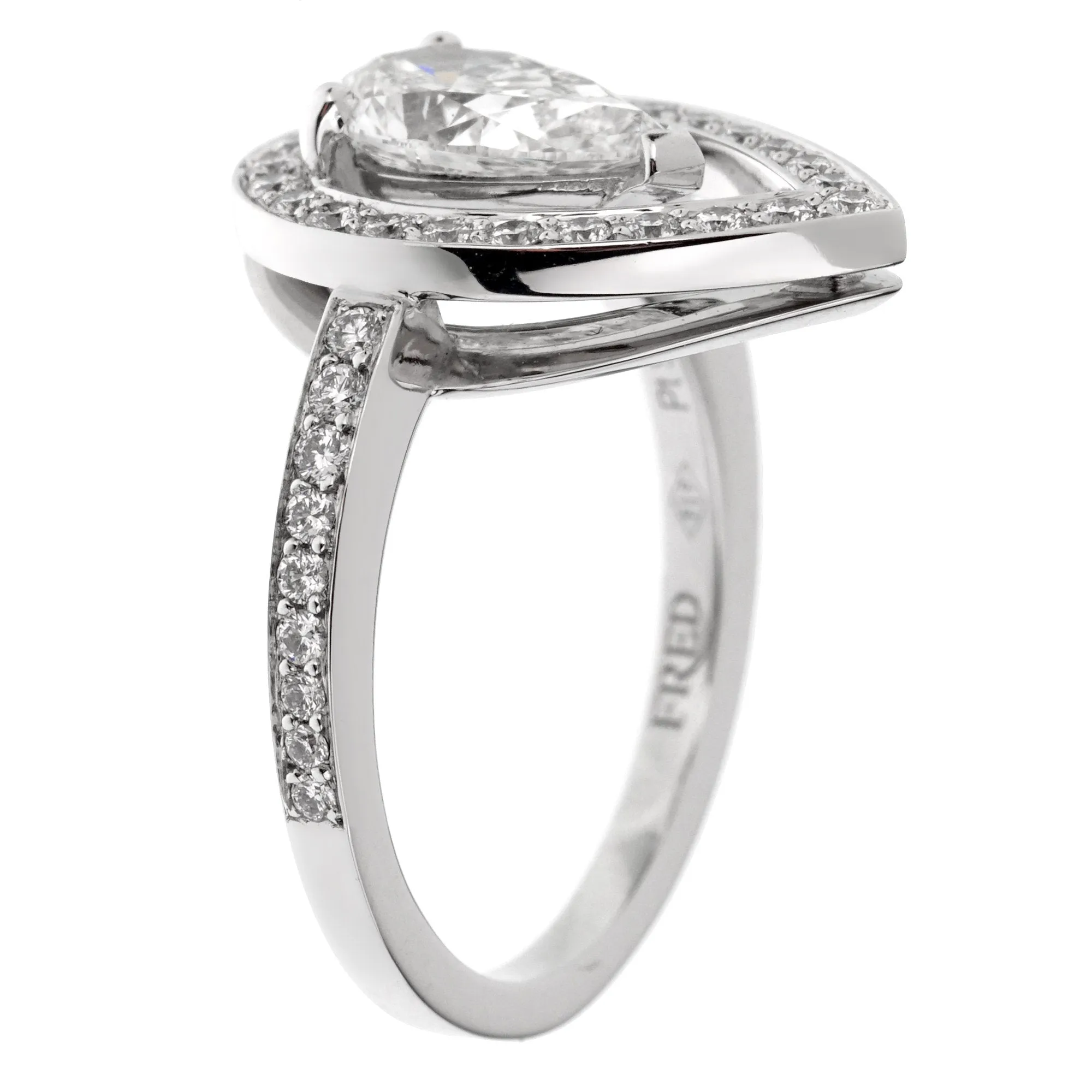 Fred of Paris Lovelight 1.48ct Pear Diamond Engagement Ring Sz 5 1/4