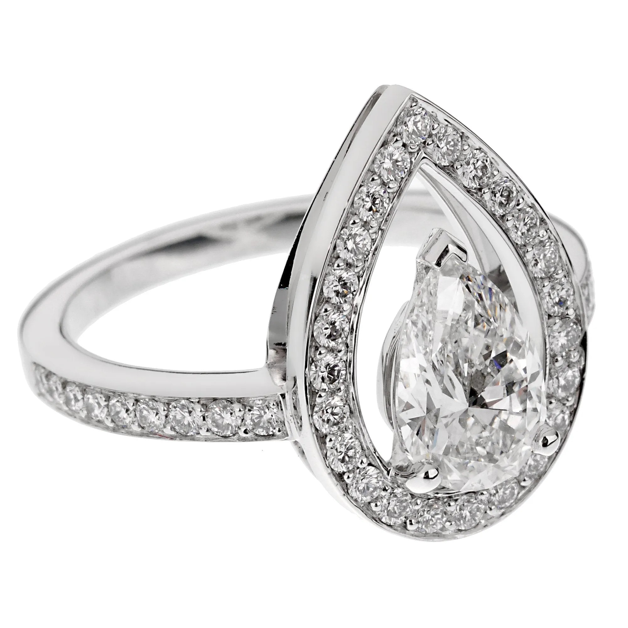 Fred of Paris Lovelight 1.48ct Pear Diamond Engagement Ring Sz 5 1/4