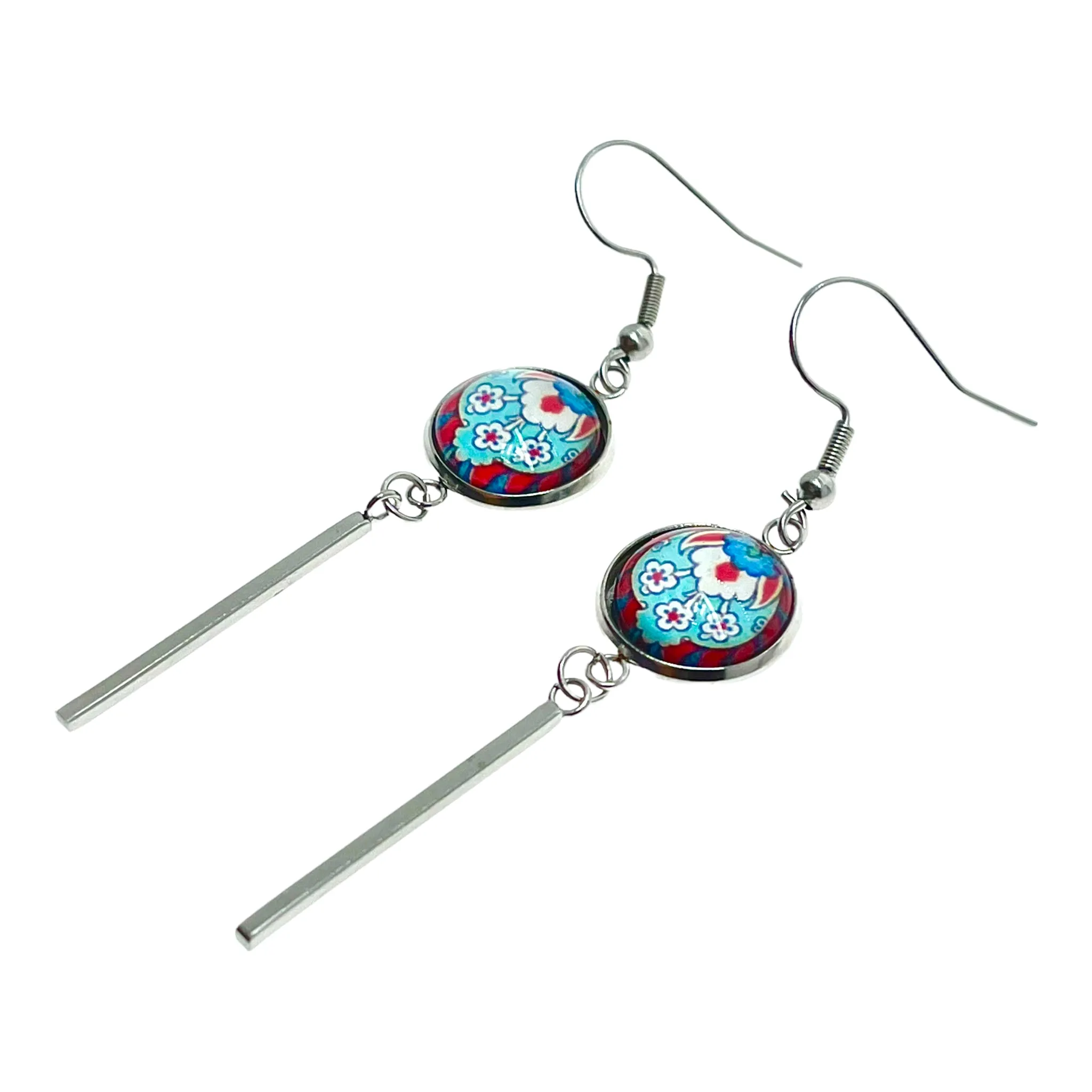 Frilly Flower Long Bar Earrings