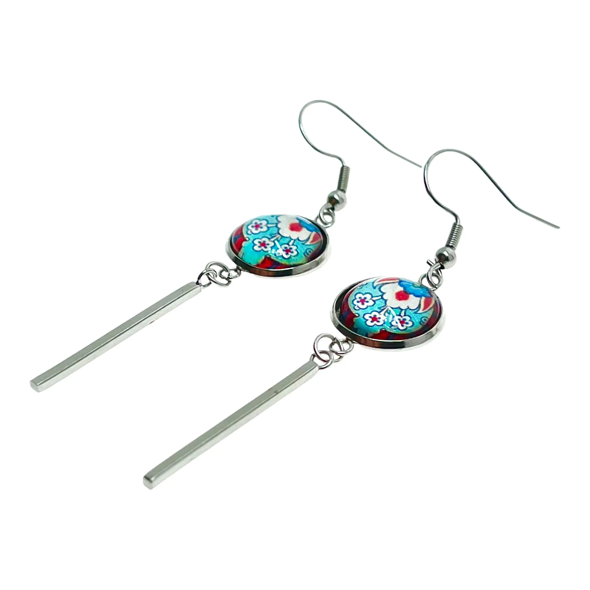Frilly Flower Long Bar Earrings