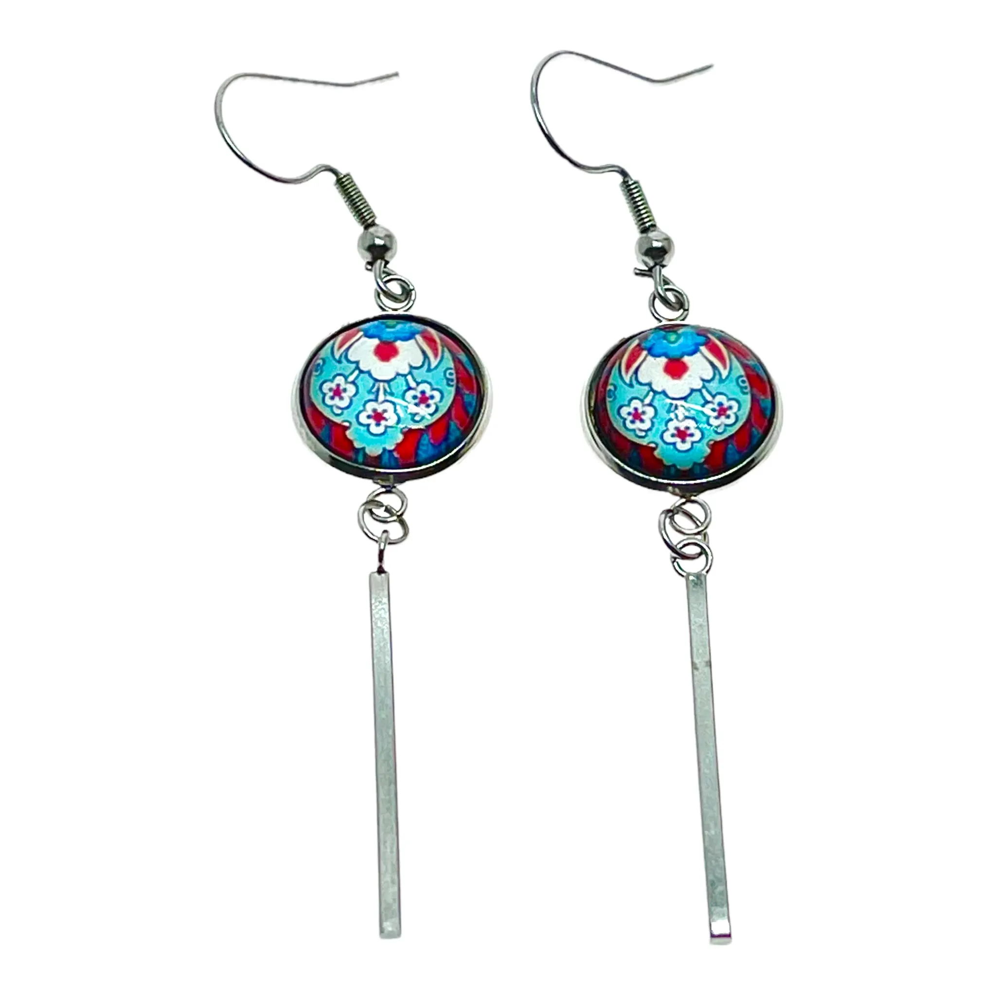 Frilly Flower Long Bar Earrings