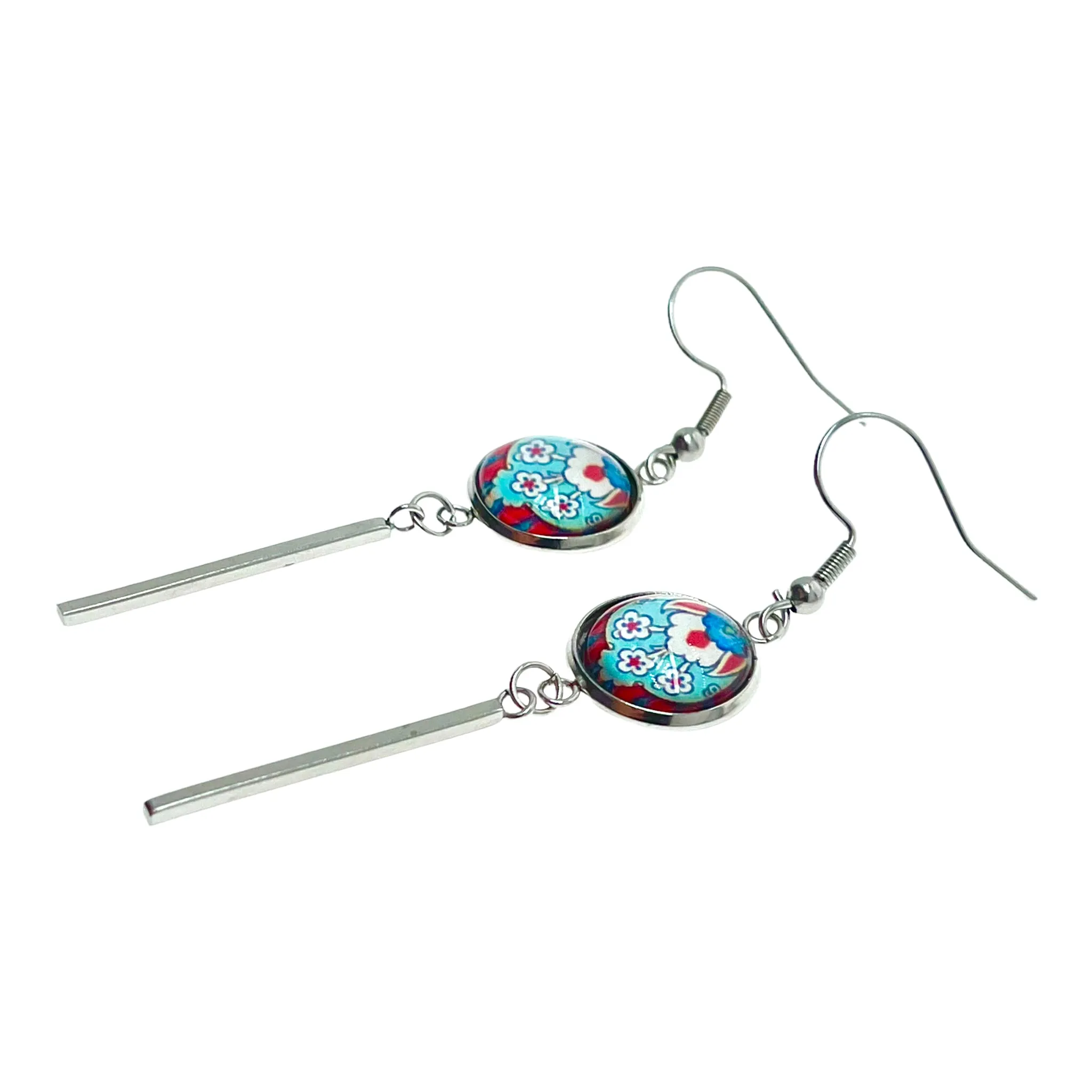 Frilly Flower Long Bar Earrings