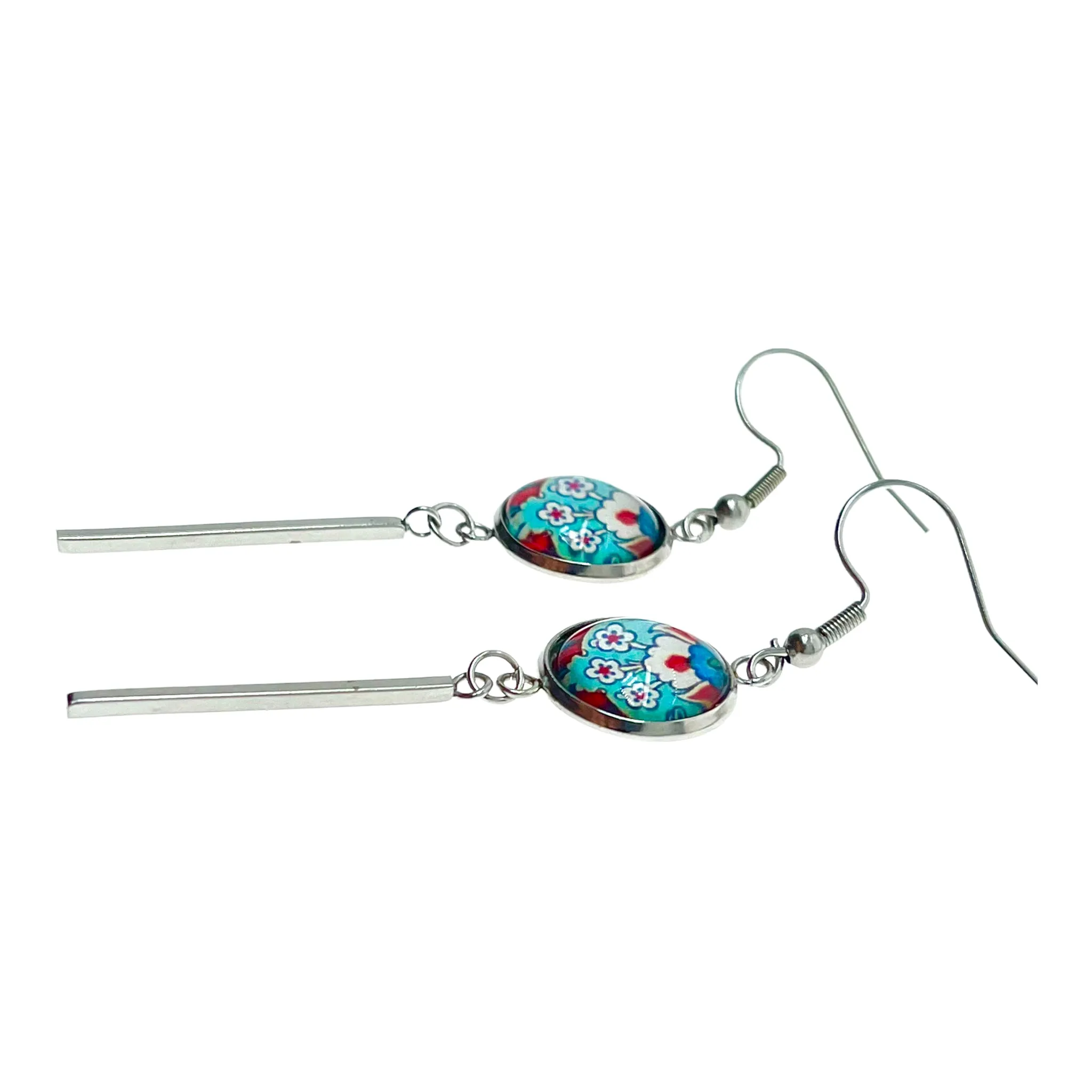 Frilly Flower Long Bar Earrings