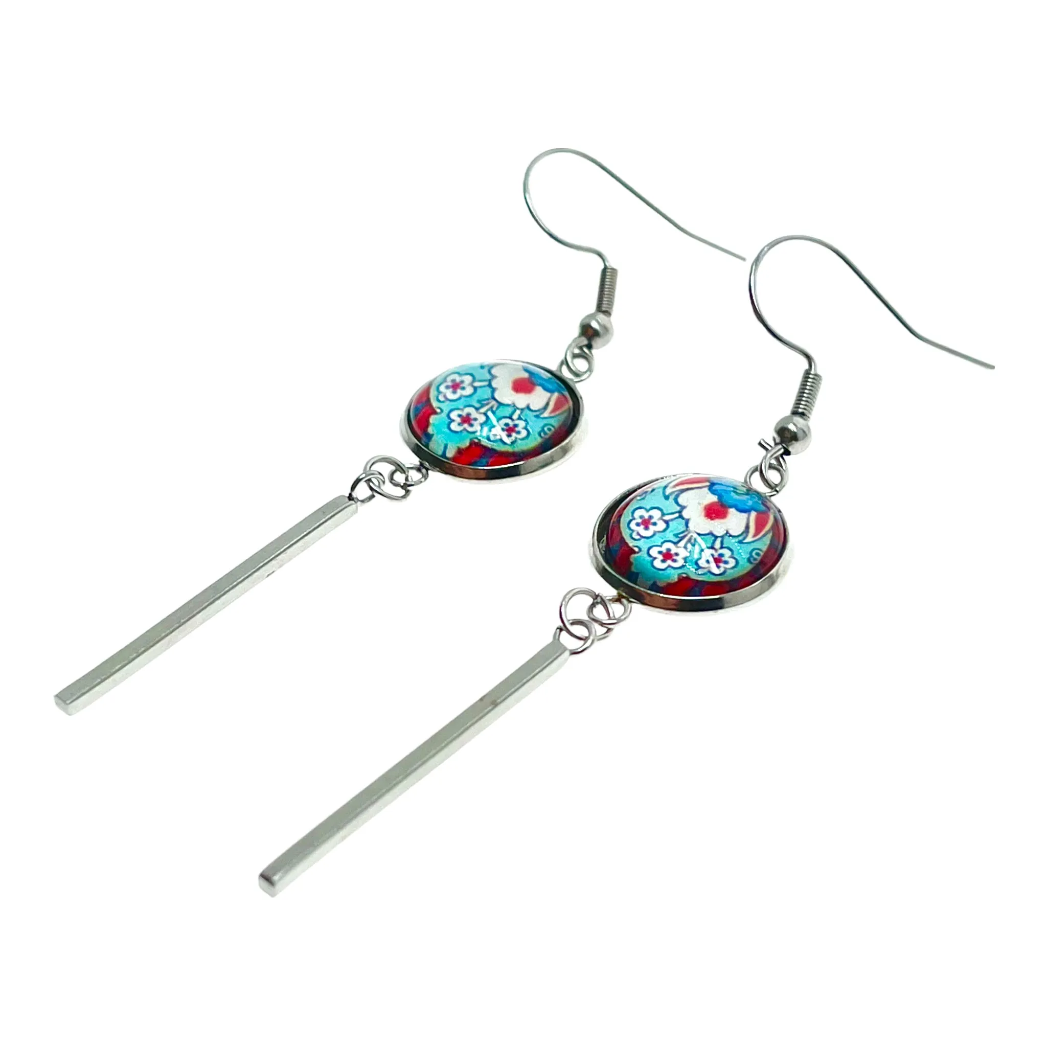 Frilly Flower Long Bar Earrings