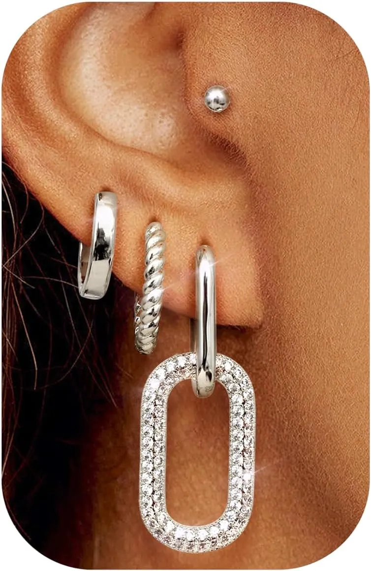 FUNRUN JEWELRY Small Gold Hoop Earrings for Women 14K Gold Plated Dainty Stud Earrings Dangle Cartilage Huggie Hoops Earring Set Hypoallergenic Earring Sets for Multiple Piercing 4 Pairs