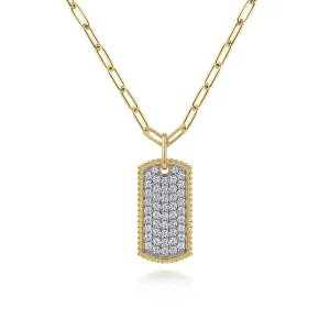 Gabriel & Co. Yellow Gold 3/4ctw Diamond Pave Dog Tag Pendant Hollow Chain Necklace