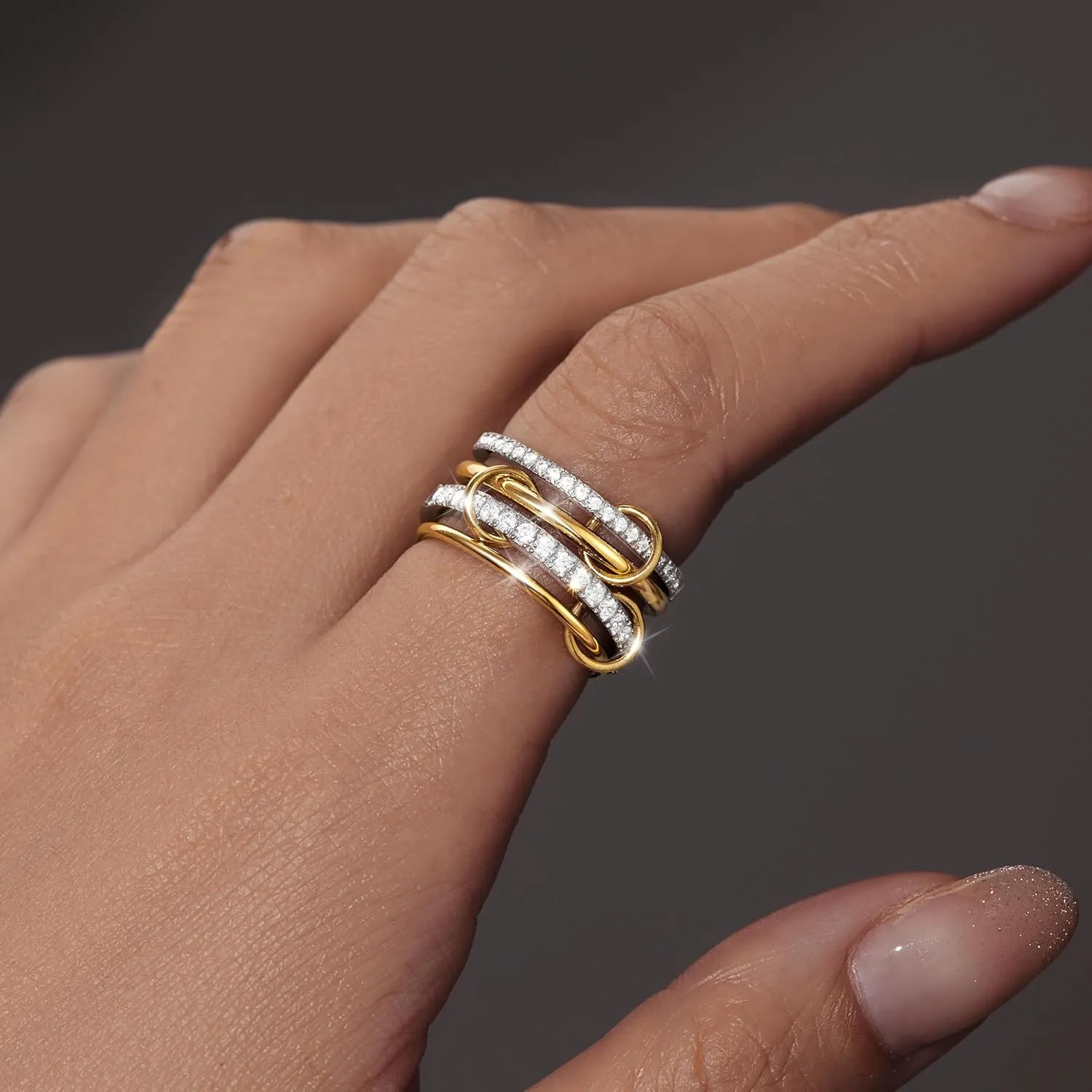 gelbesty Stackable Gold Silver Band Rings for Women Non Tarnish, Cubic Zirconia Statement Thumb Pinky Rings Two Tone, Mixed Metal Jewelry for Women Size 5/6/7/8/9/10/11