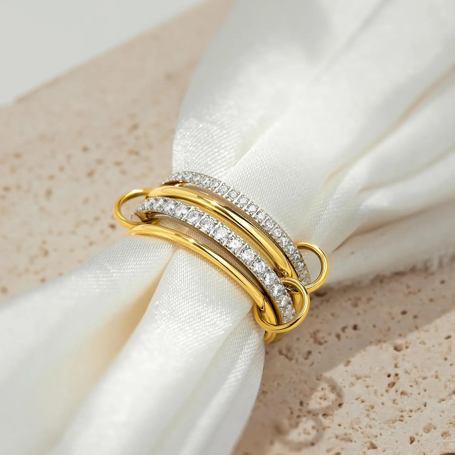 gelbesty Stackable Gold Silver Band Rings for Women Non Tarnish, Cubic Zirconia Statement Thumb Pinky Rings Two Tone, Mixed Metal Jewelry for Women Size 5/6/7/8/9/10/11