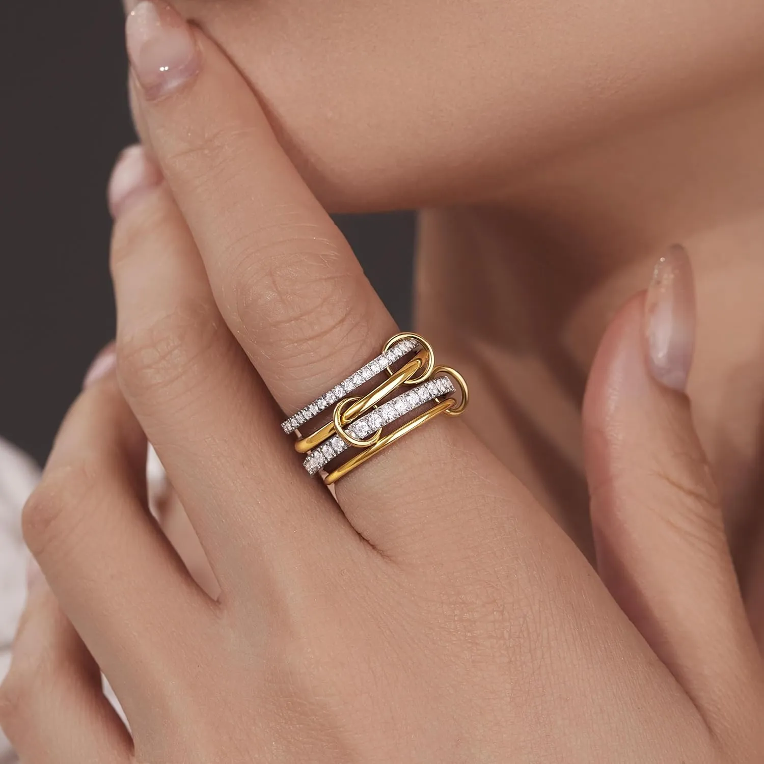 gelbesty Stackable Gold Silver Band Rings for Women Non Tarnish, Cubic Zirconia Statement Thumb Pinky Rings Two Tone, Mixed Metal Jewelry for Women Size 5/6/7/8/9/10/11