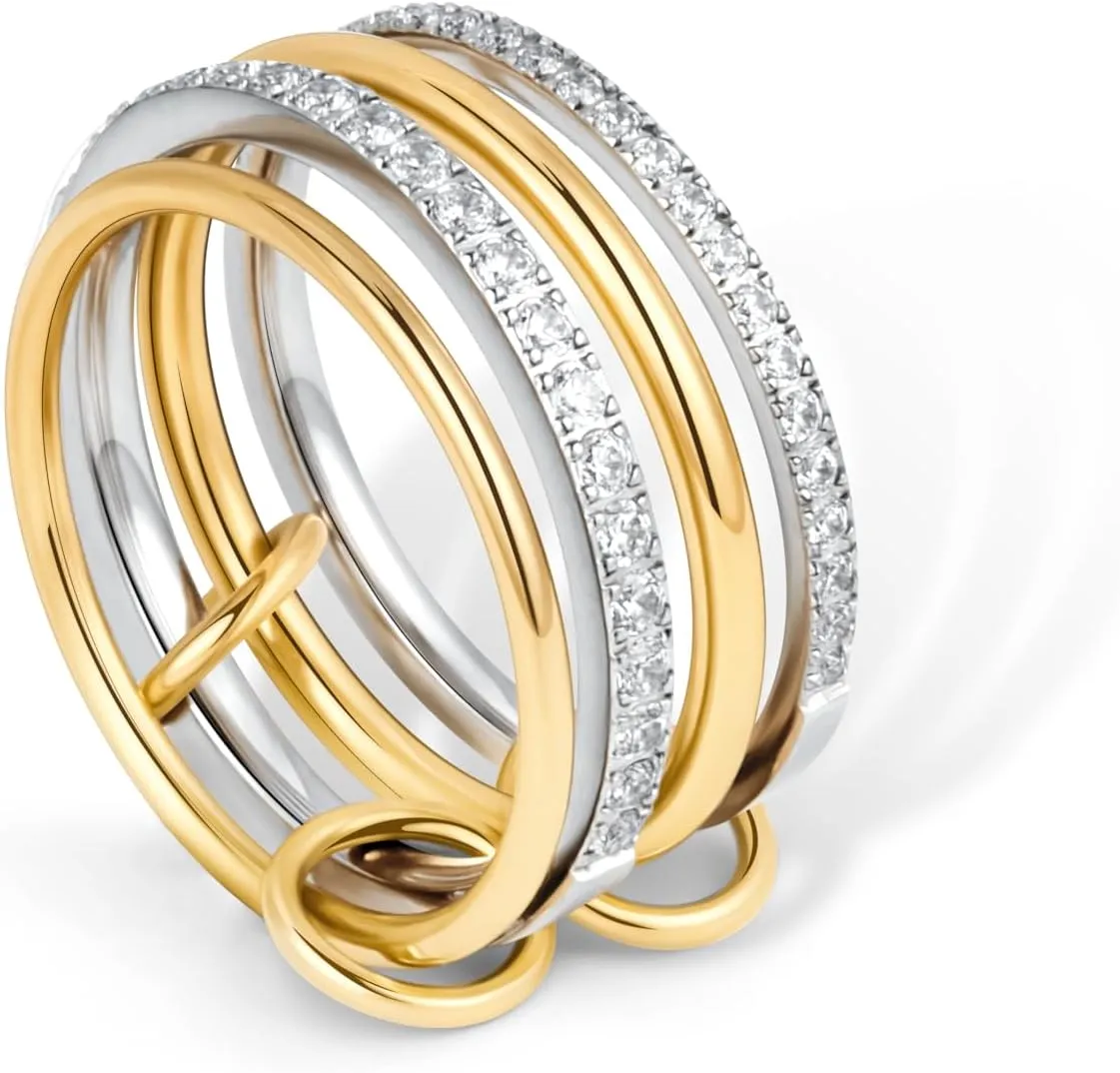 gelbesty Stackable Gold Silver Band Rings for Women Non Tarnish, Cubic Zirconia Statement Thumb Pinky Rings Two Tone, Mixed Metal Jewelry for Women Size 5/6/7/8/9/10/11