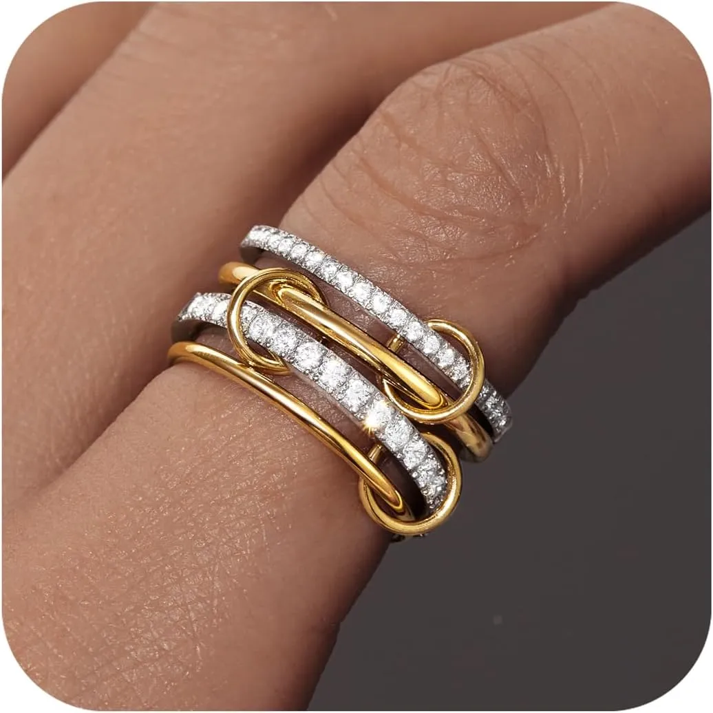 gelbesty Stackable Gold Silver Band Rings for Women Non Tarnish, Cubic Zirconia Statement Thumb Pinky Rings Two Tone, Mixed Metal Jewelry for Women Size 5/6/7/8/9/10/11