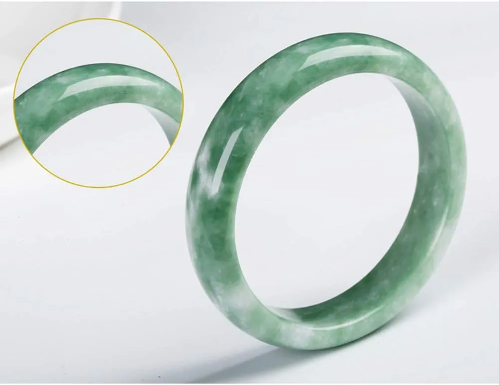 Genuine Jade Bangle Handmade Bracelet for Women Retro Chinese Style Natural Jadeite Jade Stone Bangle with Gift Box, 59-60MM