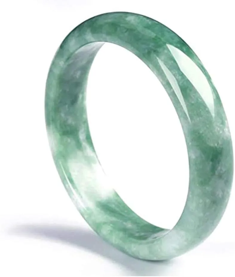 Genuine Jade Bangle Handmade Bracelet for Women Retro Chinese Style Natural Jadeite Jade Stone Bangle with Gift Box, 59-60MM