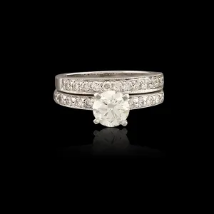 GIA 0.91 Carat Round Brilliant Cut Diamond Wedding Set