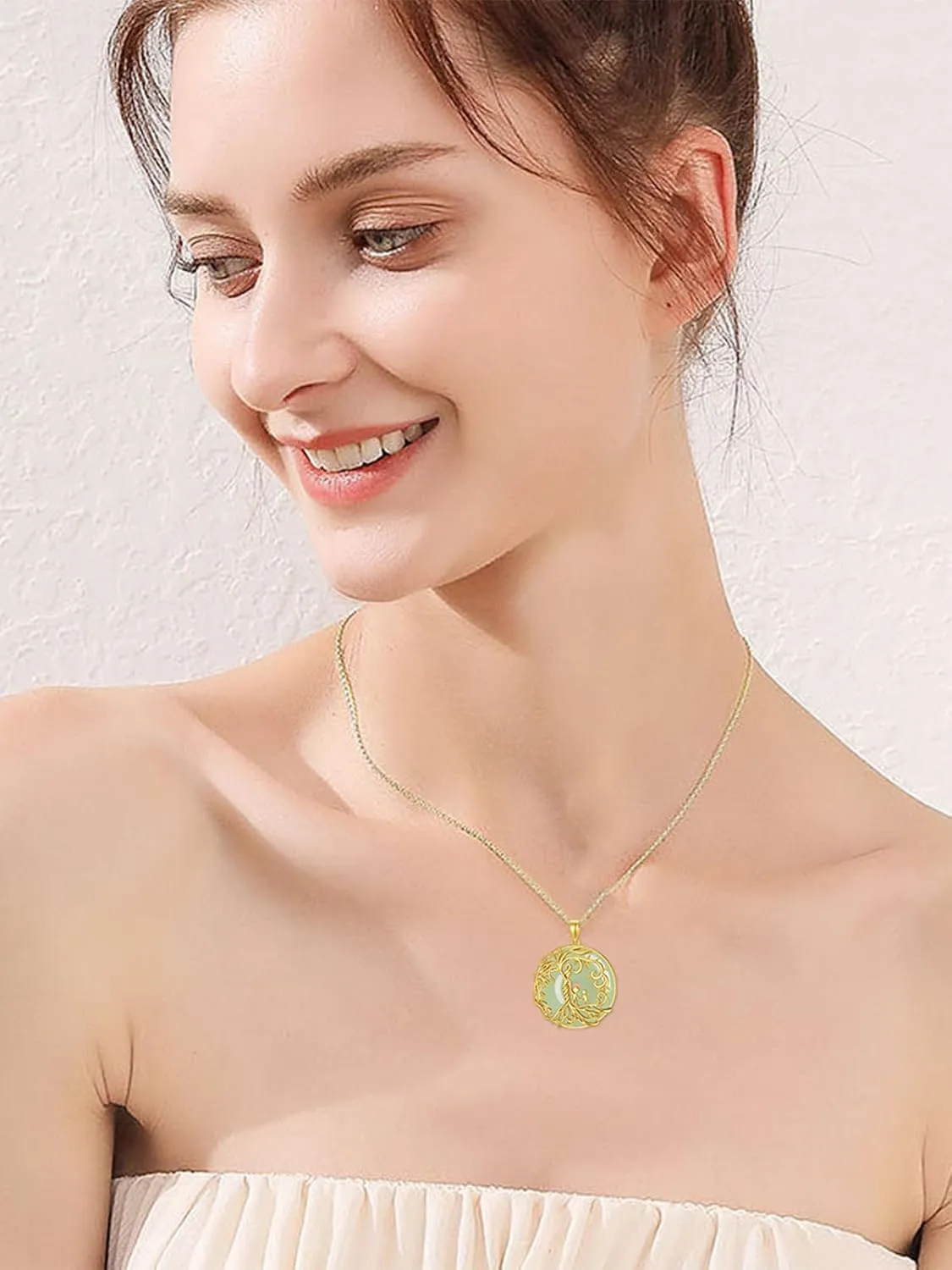Gifts for Women Tree of Life Necklace 14k Gold Plated Sterling Silver Round Jade Jewelry for Women Mom Sister Birthday Christmas Gifts