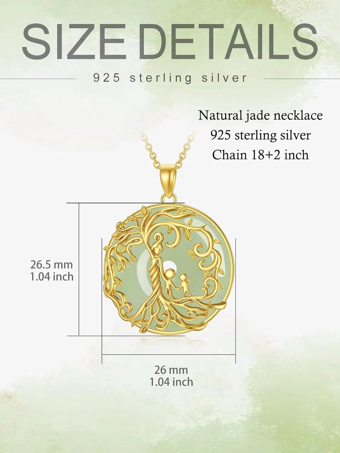 Gifts for Women Tree of Life Necklace 14k Gold Plated Sterling Silver Round Jade Jewelry for Women Mom Sister Birthday Christmas Gifts