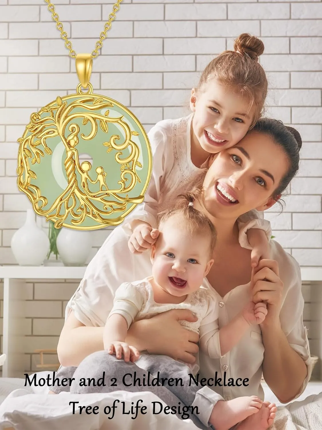 Gifts for Women Tree of Life Necklace 14k Gold Plated Sterling Silver Round Jade Jewelry for Women Mom Sister Birthday Christmas Gifts