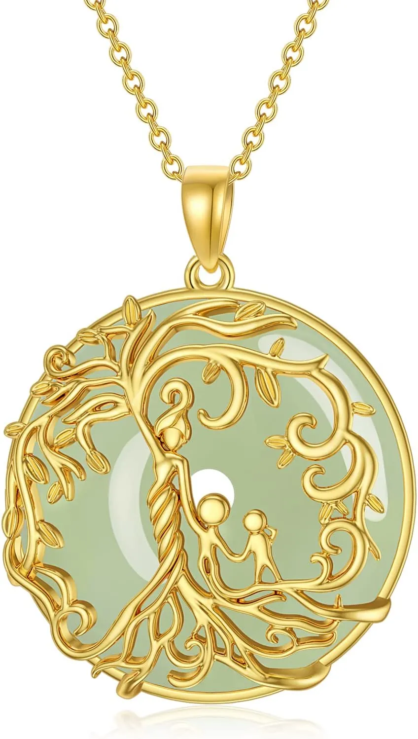 Gifts for Women Tree of Life Necklace 14k Gold Plated Sterling Silver Round Jade Jewelry for Women Mom Sister Birthday Christmas Gifts
