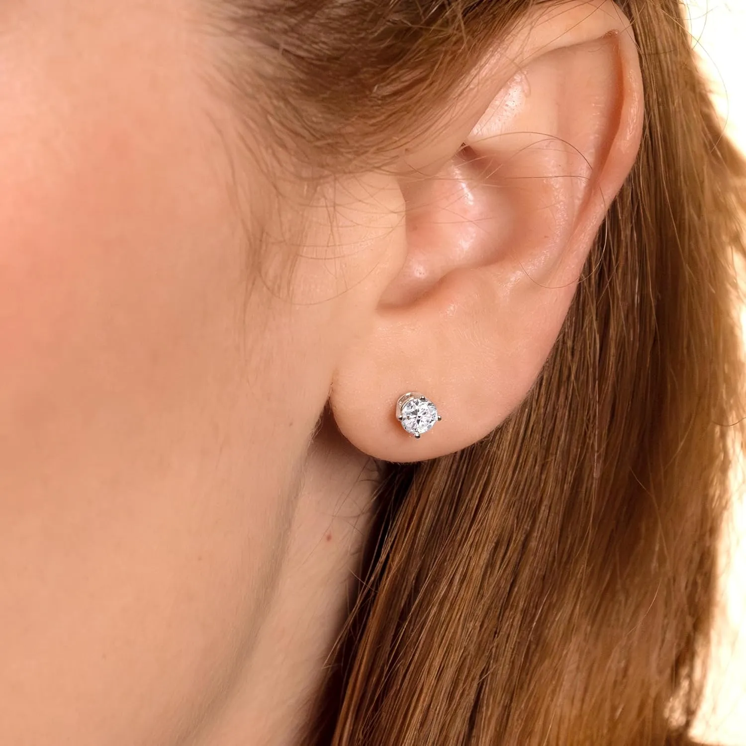 Gilded Lab-Grown Diamond Solitaire Earrings for Women, Round Cut, 10K White & Yellow Gold, 4-Prong, Push Back, F Color SI1