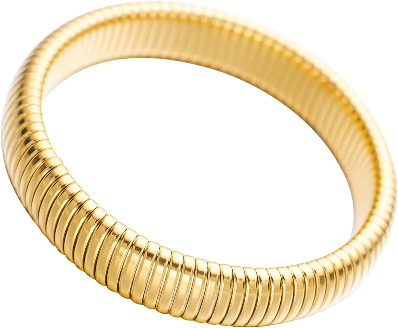 Godyce Gold Bangle Bracelets for Women Men Gold Chunky Bangle Stretch Bracelets Wide Wristband Bangle Bracelets Trendy Jewelry (Gold, 15mm)