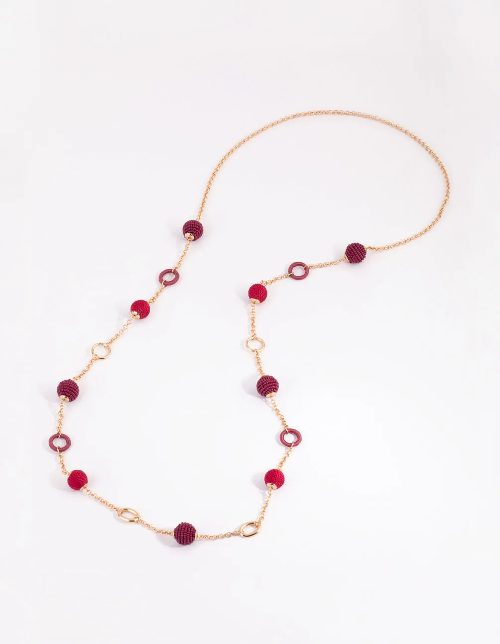 Gold & Pink Seed Beed Thread Wapped Long Necklace