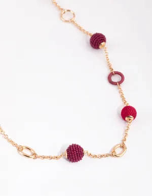 Gold & Pink Seed Beed Thread Wapped Long Necklace