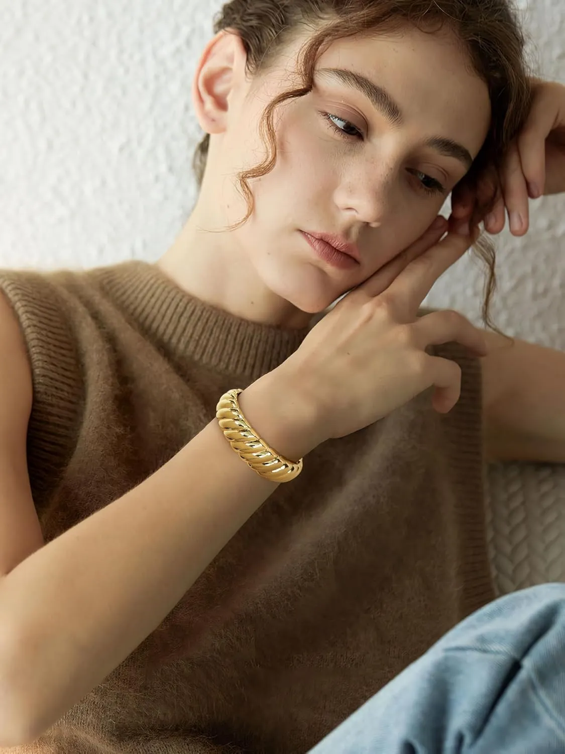 Gold Bracelet for Women Wave Bracelet Twisted Cuff Chunky Bracelets Fashion Gold Bangle Bracelets Jewelry