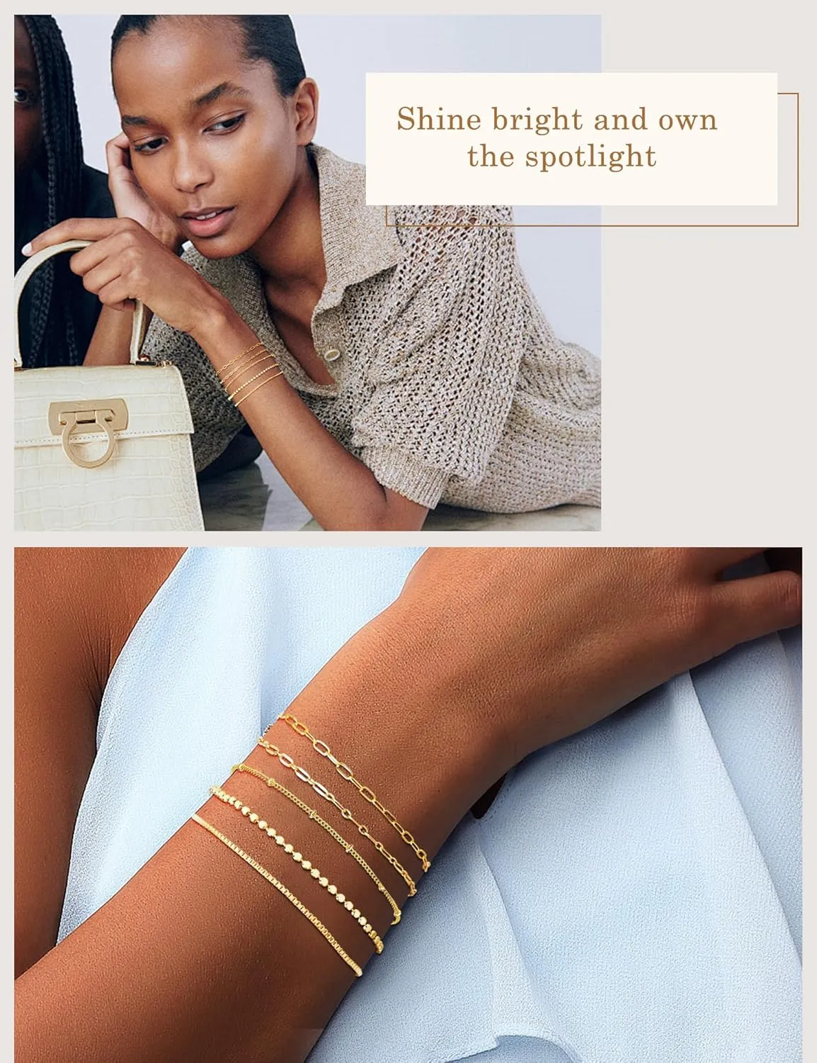 Gold Bracelets - 14K Dainty Cuban Link Chain Bracelet Pack, Fashion Accessories Gifts for Women, Mom