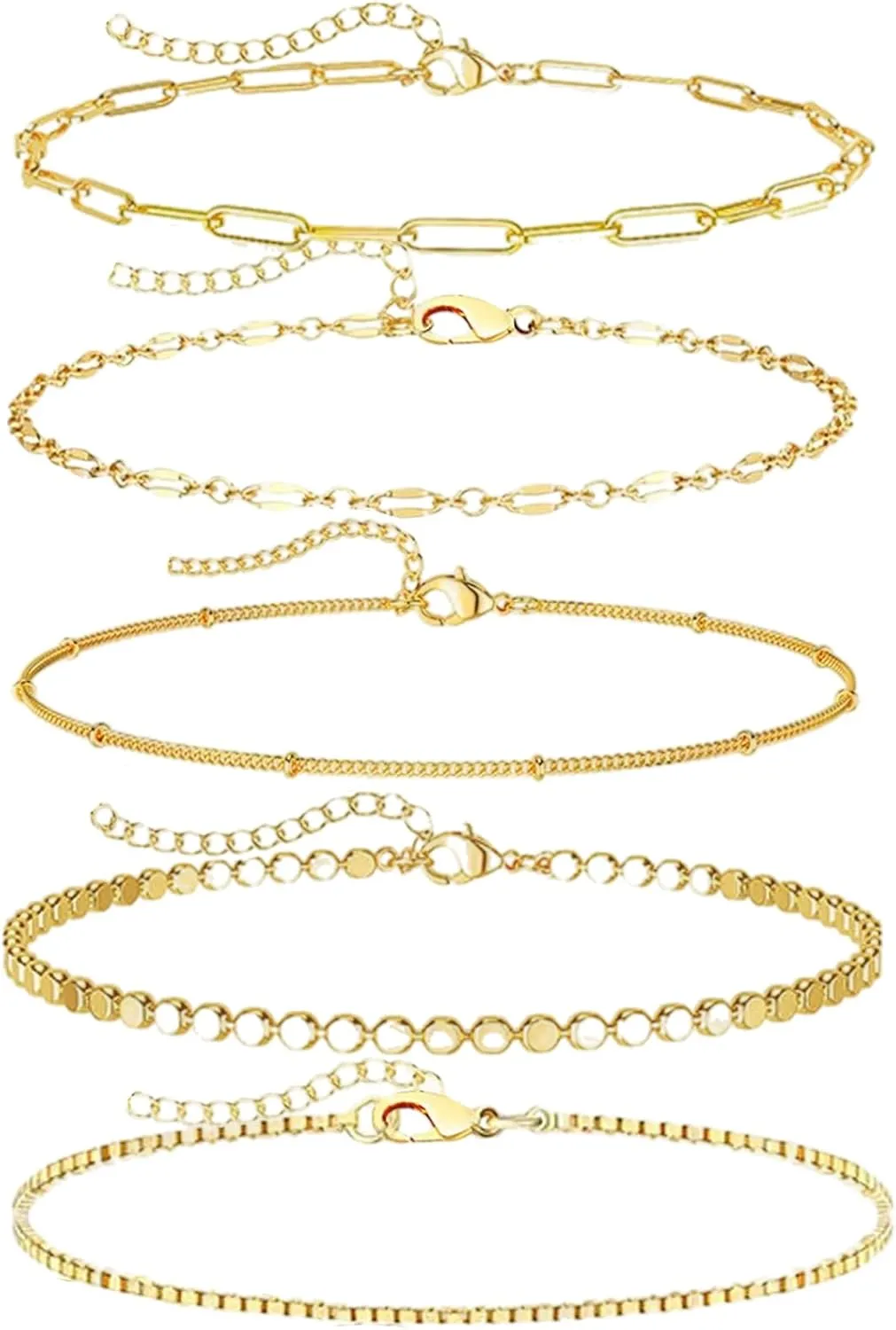 Gold Bracelets - 14K Dainty Cuban Link Chain Bracelet Pack, Fashion Accessories Gifts for Women, Mom