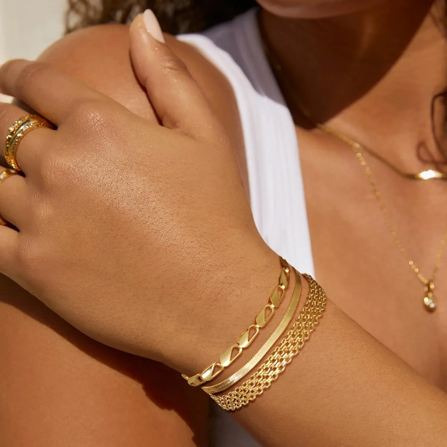 Gold Bracelets for women 14K Gold Bangle Bracelet Stack - Adjustable Waterproof Trendy Bracelets Gold Filled Stacks Bangles Link Chain Gold Bracelet Non Tarnish for Women Collection Jewelry Gifts