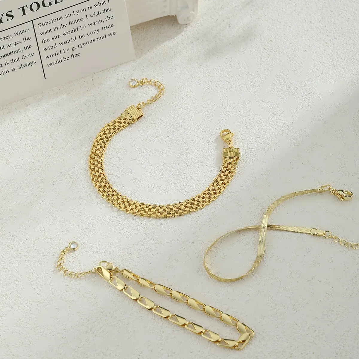 Gold Bracelets for women 14K Gold Bangle Bracelet Stack - Adjustable Waterproof Trendy Bracelets Gold Filled Stacks Bangles Link Chain Gold Bracelet Non Tarnish for Women Collection Jewelry Gifts