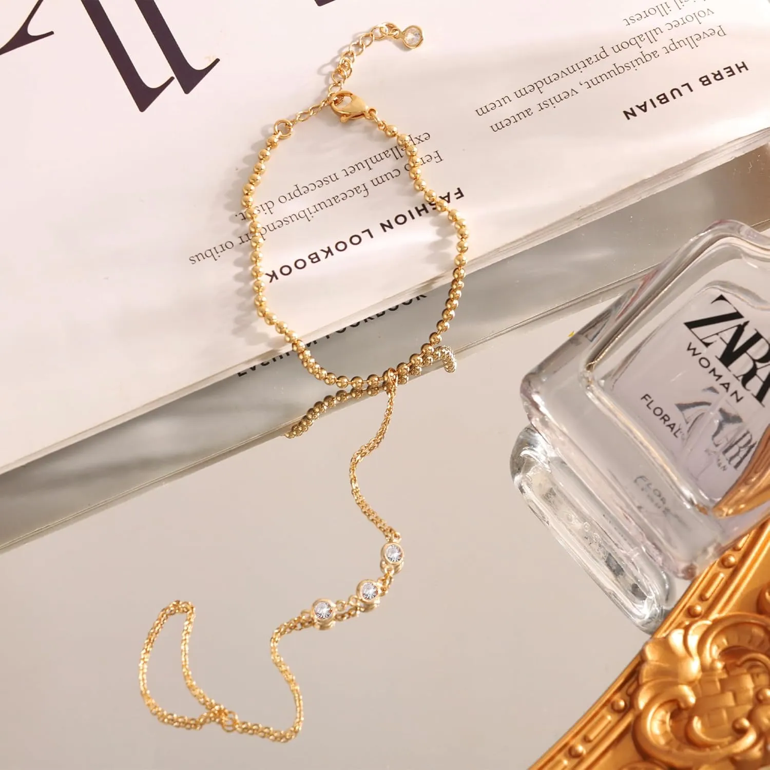 Gold Bracelets for Women, 14K Gold Plated/Silver Hand Chain Bracelet for Women Trendy Finger Ring Bracelet Hand Chain Dainty Adjustable Hand Chain Jewelry Gifts for Women