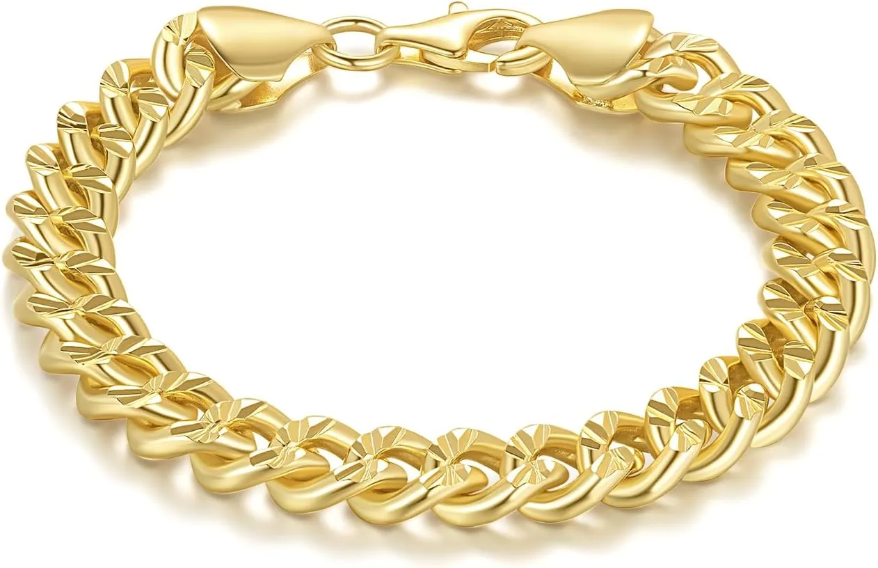 Gold Bracelets for Women Cuban Link Bracelets for Men & Women Sturdy 14K Gold Chain Bracelet Stack Men??s Bracelet Jewelry 6.5-9 Inches