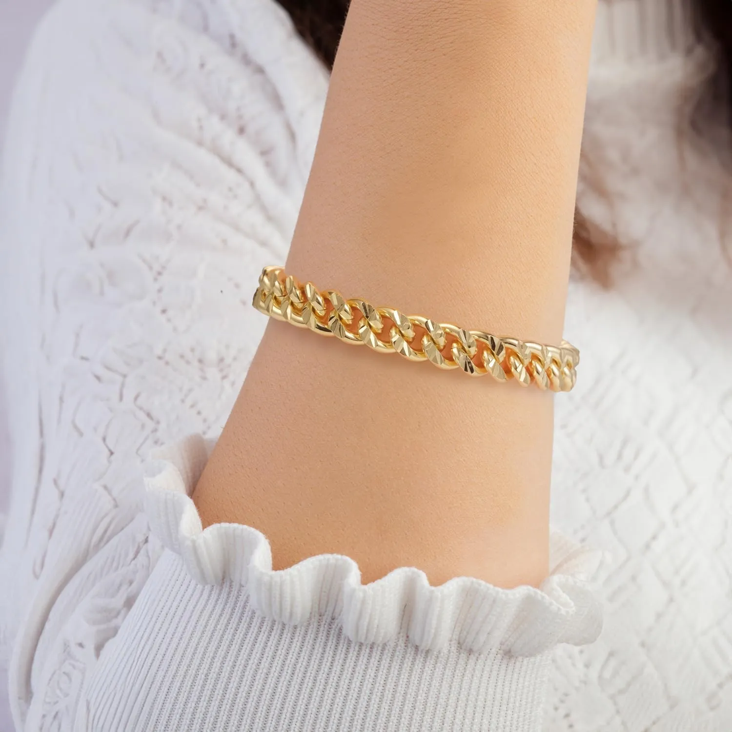 Gold Bracelets for Women Cuban Link Bracelets for Men & Women Sturdy 14K Gold Chain Bracelet Stack Men??s Bracelet Jewelry 6.5-9 Inches