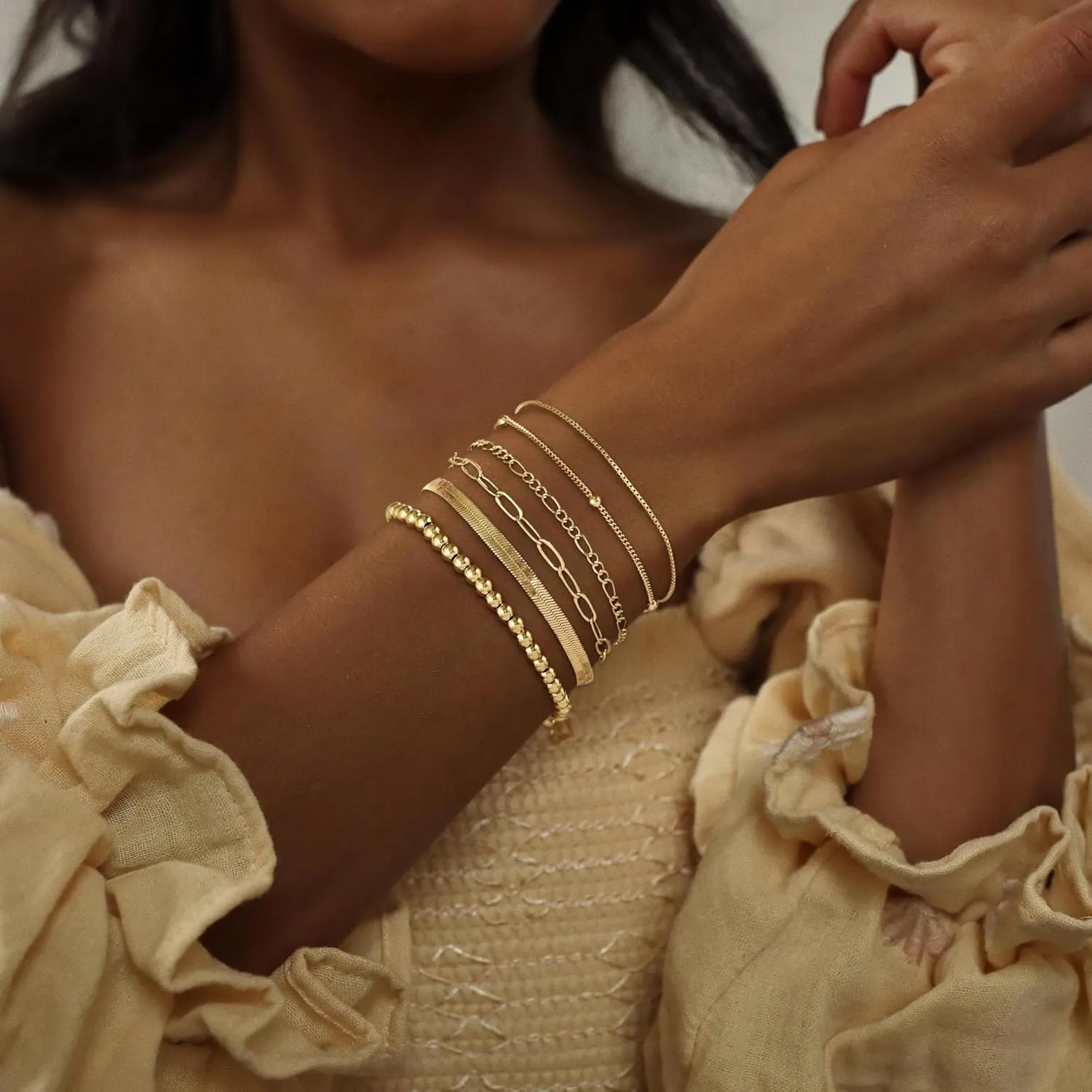 Gold Bracelets Jewelry Gifts Set for Women Fashion Dainty Gold Adjustable Layered Link Chain Bracelet Non Tarnish Pack for Women 14K Real Gold Cute Bracelets