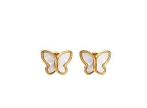 Gold Butterfly Earrings with Mother of Pearl Inlay