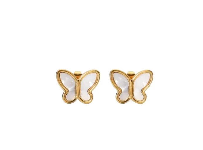 Gold Butterfly Earrings with Mother of Pearl Inlay
