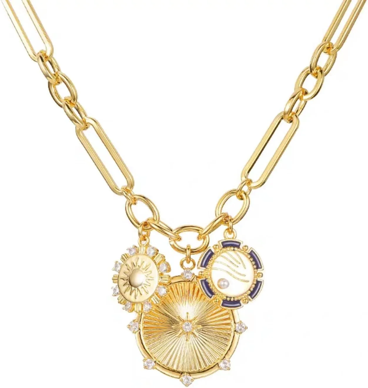 Gold Charm Necklaces for Women, 18K Gold plated Sun Pendant Necklace Chunky Gold Heart Chain Aesthetic Jewelry Accessories