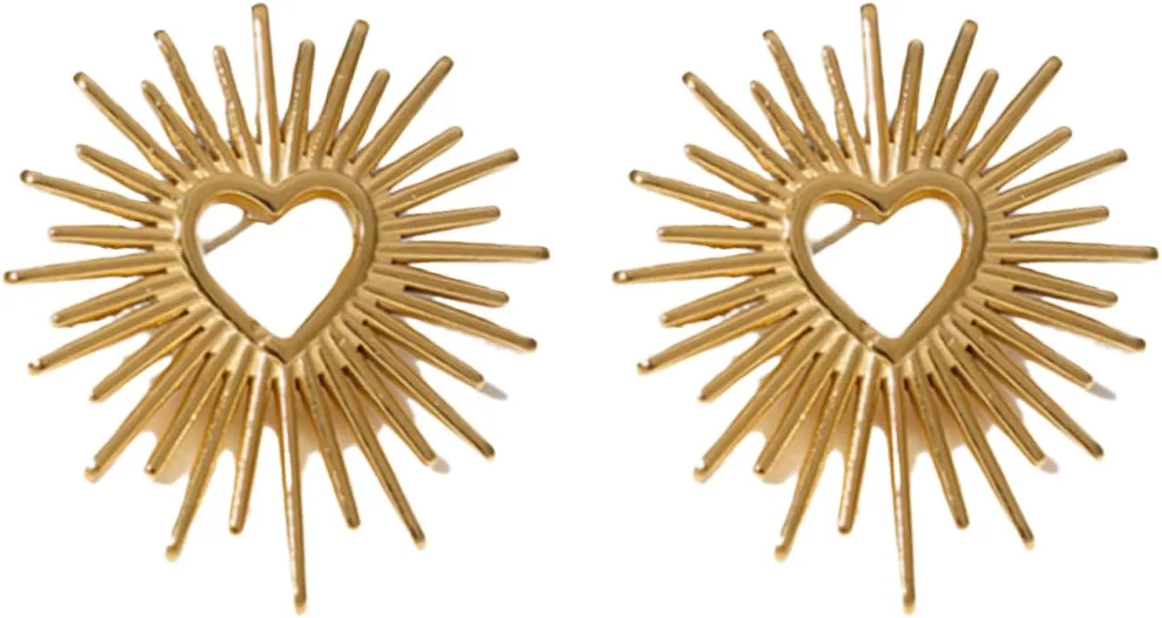Gold Chunky Statement Earrings For Women, Geometric Stud Earrings Sparkling Dainty Sacred Heart Earrings Trendy Metal 80s Earrings Vacation Summer Beach Party Birthday Fashion Jewelry Gifts