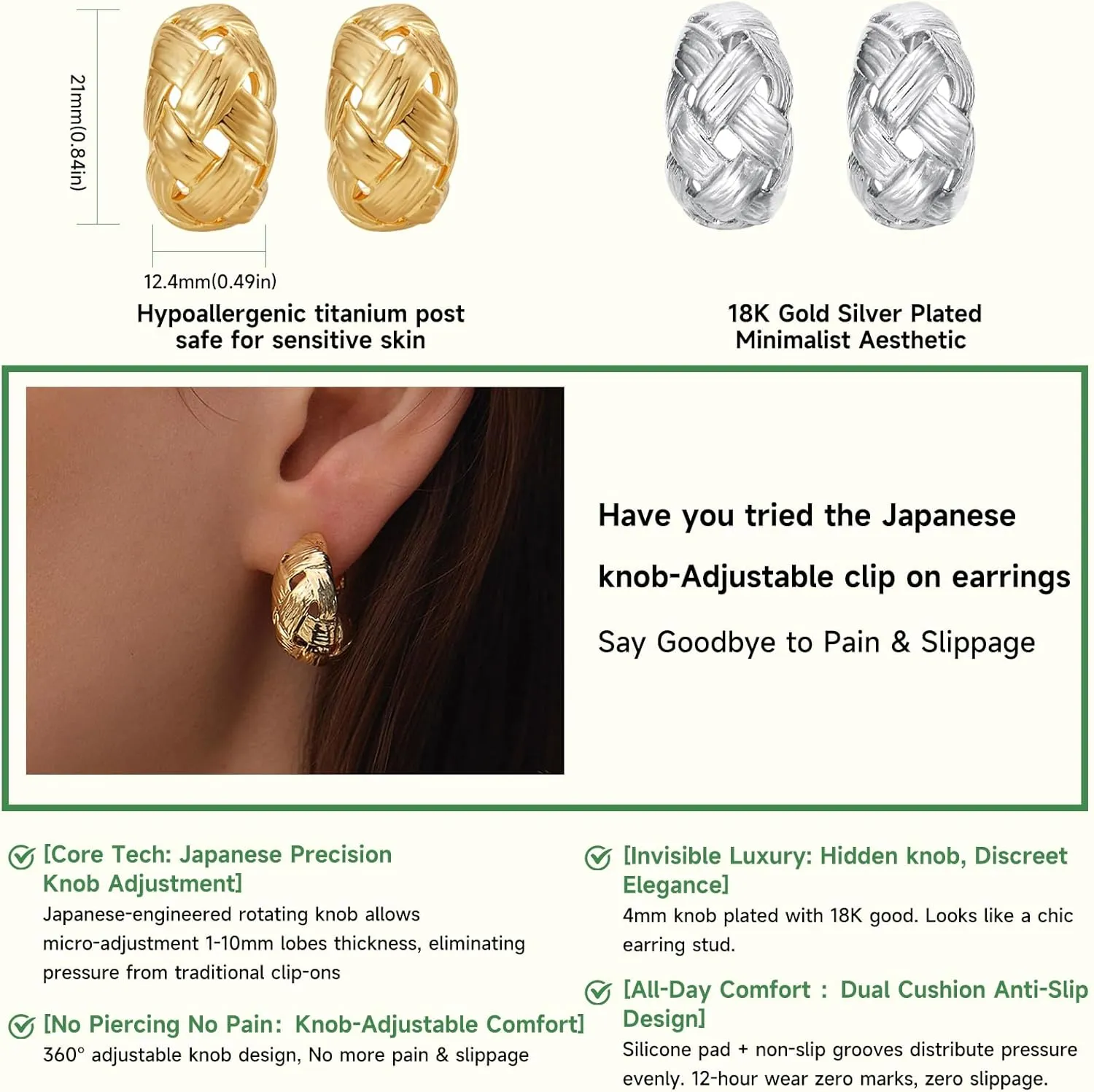 Gold Clip on Earrings for Women Clip on Hoop Earrings Gold Hoop Earrings Clip Non Pierced for Designer Luxury Trendy hypoallergenic Jewelry