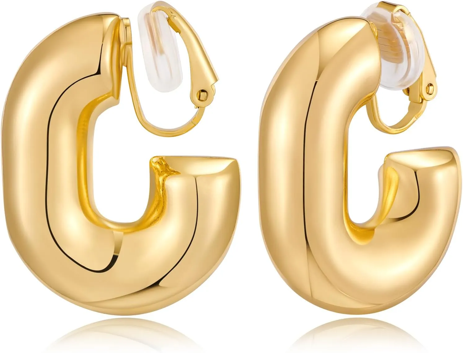 Gold Clip On Hoop Earrings for Women Classic Large Chunky Hoops Clip On Earrings Lightweight Non Pierced Hoop Earrings