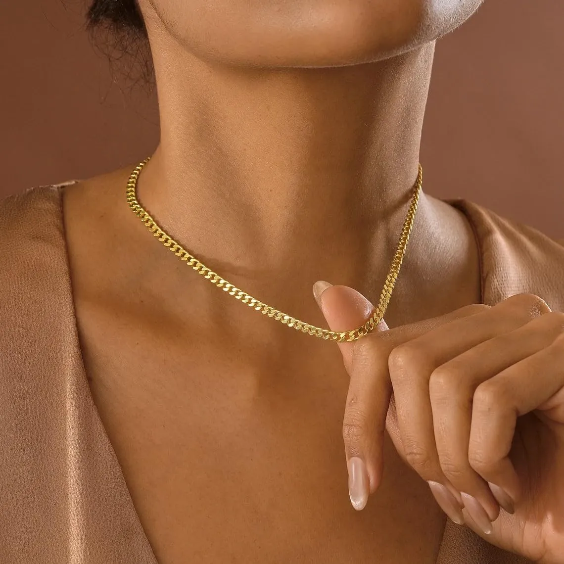 Gold Cuban Chain Necklace for Women,14K Gold Plated Dainty Chunky Necklace Adjustable Cuban Link Chain Choker Necklace for Women Trendy Fashion Jewelry Best Gifts for Birthday Christmas Thanksgiving