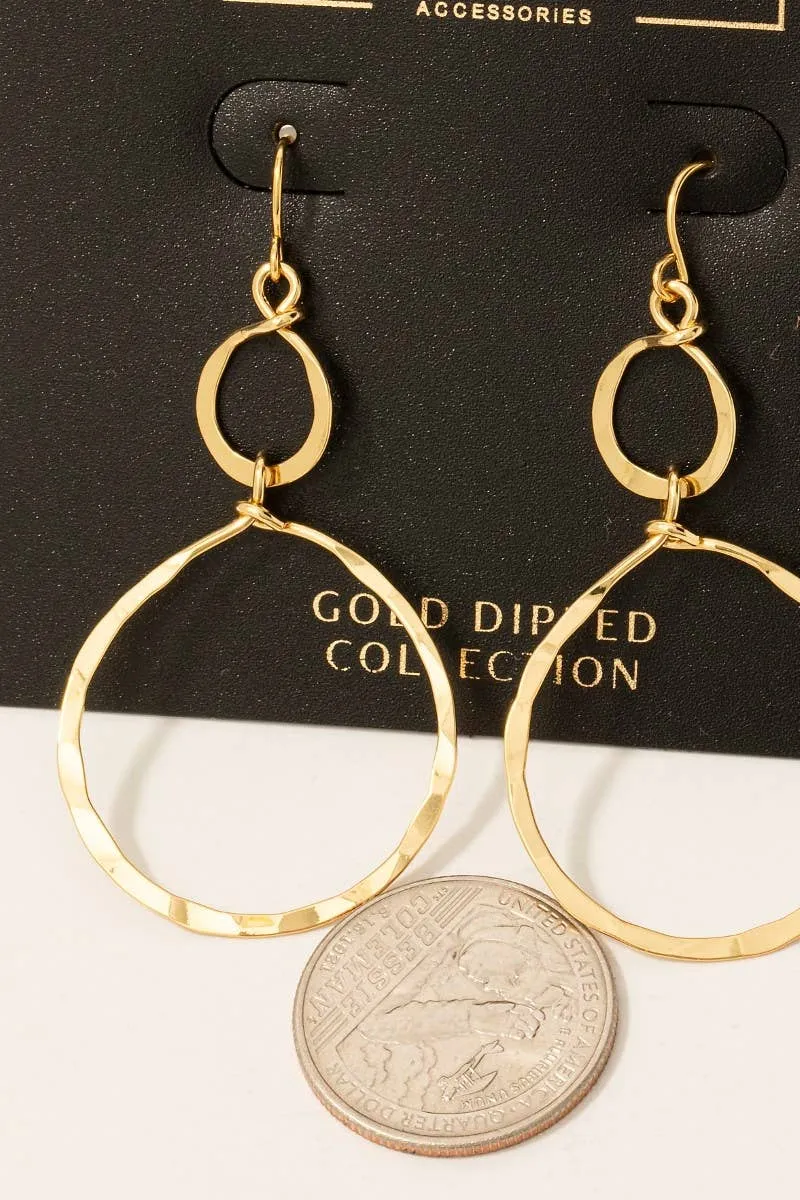 Gold Dipped Hammered Double Hoop Dangle Earrings